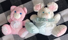 Vintage Fisher Price Puffalump Baby Mouse Blue Pink Bear Rattle Lot Of 2
