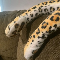 Vtg Calplush Jumbo Leopard Cheetah Plush 52”, 7’ w Tail, Kellytoy 2010 w Ear Tag