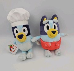 Lot of 2 Bluey Friends Chef Bluey 9″ Plush and Baby Bluey 8″ Disney Jr