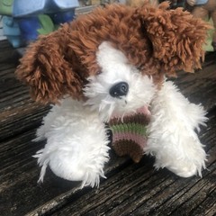 Dressbarn White Brown Puppy Dog Plush Breast Cancer Awareness Striped Scarf 2009