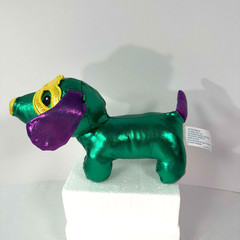 Mardi Gras Dachsund, Iridescent Green Balloon Dog Plush Stuffed Animal 8” Long