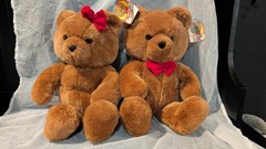 2 Dakon Fun Farm Honey Jo Teddy Bear Plush Red Bow Tie 1986 Vintage 20” W Tags