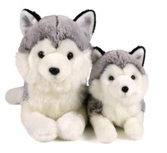 Mom and Baby Stuffed Animals Set Zoo Wild Animals (Siberian Husky)