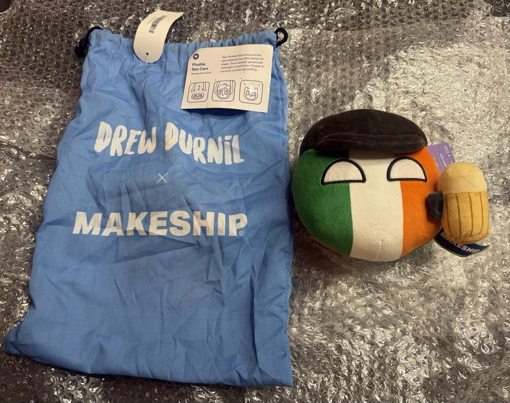 NWT & Bag Makeship Plush Ireland Ball Plushie by Drew Durnil 1/1082 LE NEW