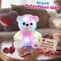 BSTAOFY Light up White Teddy Bear LED Stuffed Animal Soft 8 Inch,