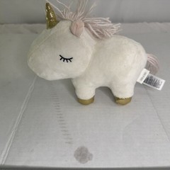 H & M White Unicorn Plush Gold Horn Feet Squish Velour 8″