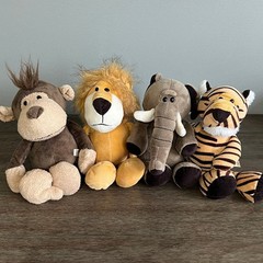 JSQ Toys Monkey, Lion, Elephan, & Tiger Jungle Animals Sleeping Mate Plush Set