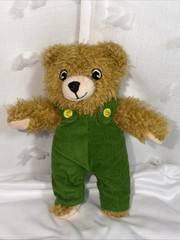 Yottoy Plush Bear Green Corduroy Overalls Brown Bear 6.5 Inch EUC