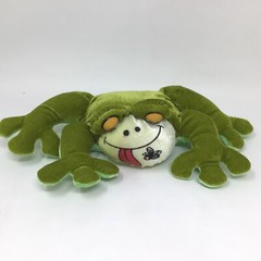 Vintage Green Frog Flat Plush Stuffed Animal Fly by Mouth Tongue Out 11″ wide