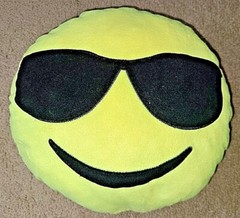 Round Emoji Smiley Face With Sunglasses Yellow Plush Stuffed Pillow