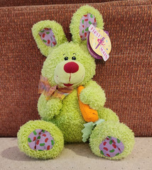First and Main Green Bixby Bunny 12″ Plush Holding Carrot NEW W/ Tags Very Cute