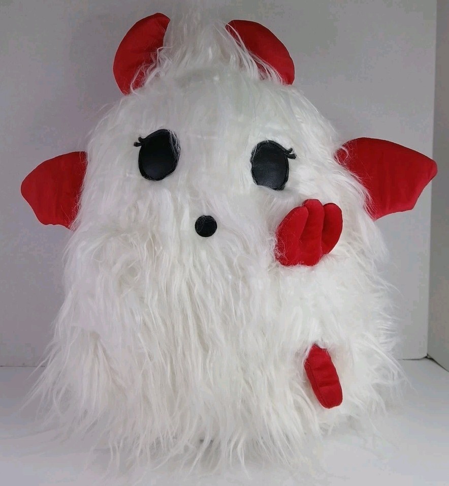 Ashler Halloween Pillow Plush 16″ White W/Red Horns And Pitch Fork Bat Ears