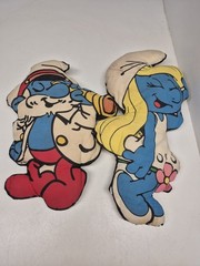 2 Vntg 1980s Smurfs Papa Smurf Smurfette 16″ Pillow Plush Stuffed Toy