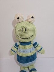 World Market Crochet Frog Plush Doll Toy Stripes 15″ Long