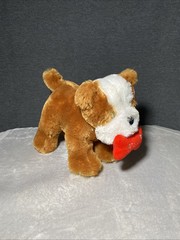 Kellytoy Dog Plush Brown Boxer Puppy Red Bone Kisses Heart Bow Toy Pet Lovey 12″