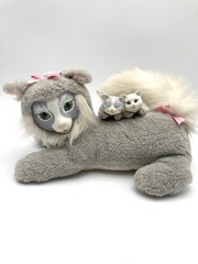 1992 Kitty Surprise Gray Cat With 2 Kittens Vtg Hasbro Plush Just Play Pink Bows