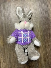 Vintage 1988 Chrisha Playful Plush Bunny Purple Sweater. 10″