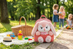 Cute Pink Bunny Plush Backpack Detachable Rabbit Stuffed Toy Toddler Kids School