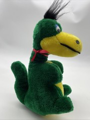 Vintage ACE Novelty Dinosaur Plush Stuff Animal Bright Colored Green Yellow 11″