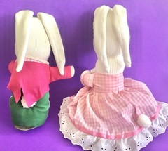 Bunny Plush Lot White Handmade Family Mom & Dad Nylon Easter Rabbits