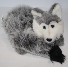 K&M Intl Silver Fox Wolf Husky 8″ Curled Tummy Plush Soft Toy Stuffed Blue Eyes