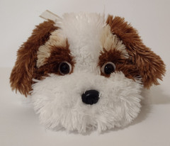 Plush Shaggy Dog Puppy White Yellow Brown 15″ Bow Bells Soft Stuffed Animal Toy