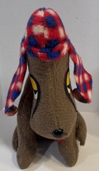 Vintage Dollcraft Novelty Company Dog Plaid Hat Hard Plush Stuffed Hound NewYork