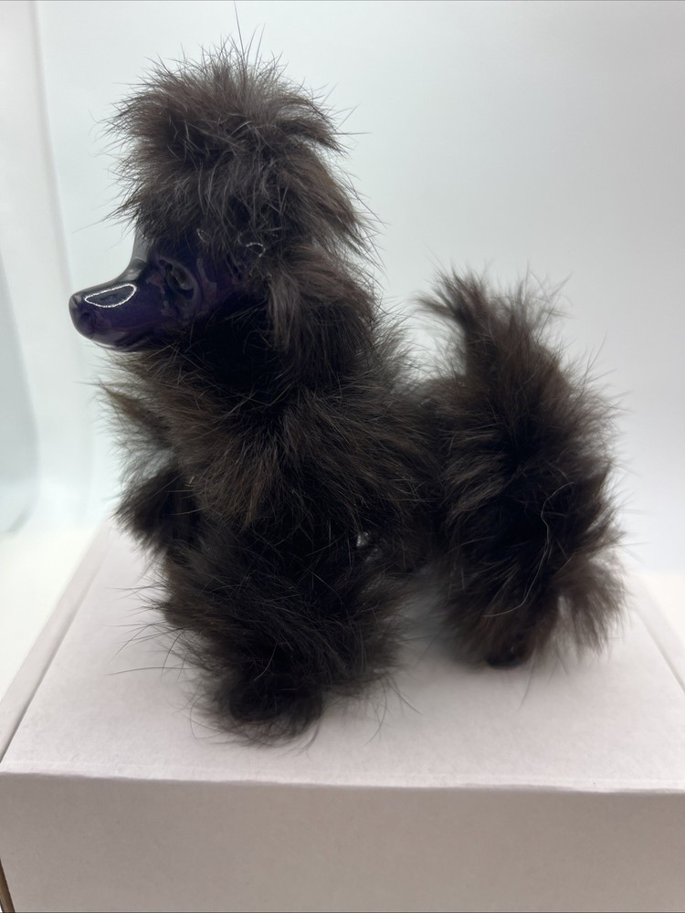 Vintage Purple Poodle Dog Figurine Black Real Fur 4” Collectible Gift- Japan