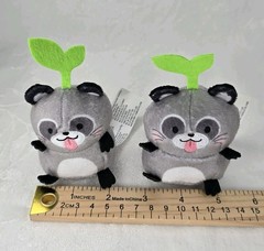 Lot Of 2 Sakuties Mini Raccoon Plush w/ Green Sprout Collectible Stuffed Animal