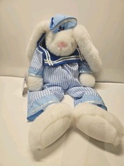 Vtg White Bunny Rabbit Plush Sailor outfit Nautical Nursery Room Decor 23″