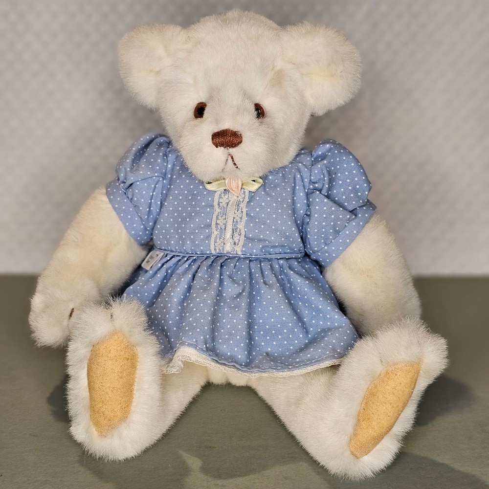 Vintage 1984 Gund Bialosky Teddy Bear Blue Dress Plush 12″ Stuffed Toy