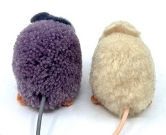 Steiff Woolen Mouse x2 1960s Wool Pom Poms Grey and White no ID 4cm 1.5in Vtg
