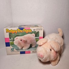 Vintage Pudgey Piglet Battery Walking Plush Toy Box Untested Kawaii Cottagecore