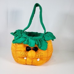 Pumpkin Candy Basket Jack O Lantern Halloween Plush Vintage Dayton Hudson Satin