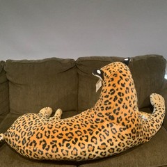 Vtg Calplush Jumbo Leopard Cheetah Plush 52”, 7’ w Tail, Kellytoy 2010 w Ear Tag