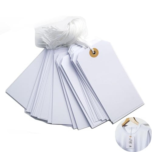 White Blank Tags with Elastic String, 100pcs Large Marking Hang Tags Attached
