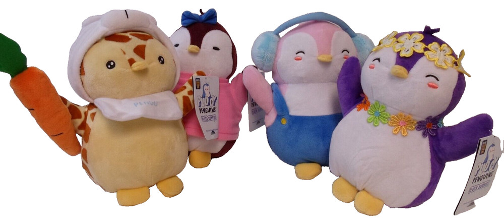 PUDGY PENGUINS Set Of 4 Plush Buddy Collectible Soft Toy Giraffe Flower+NEW+CODE