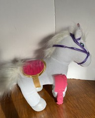 Plush White Unicorn with Hot Pink & Gold Saddle Multicolor Horn 10″ Tall