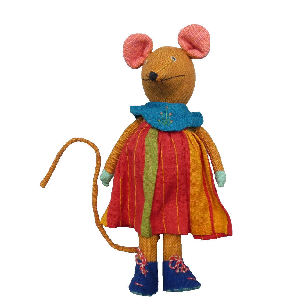 Barbara Samsoni Mouse Doll Hand Woven Hand Sewn Girl Mouse Made In Sri Lanka 9″