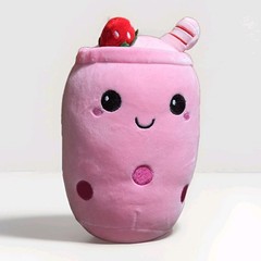 Stuffed Boba Plush Strawberry Bubble Tea Plush Milk Teacup Plush 9″ Fruit Pillow