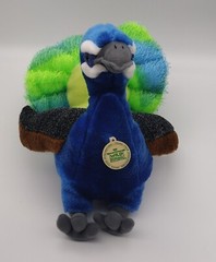 Wild Republic Peacock Plush Stuffed Animal Blue Green Gray Yellow Preowned