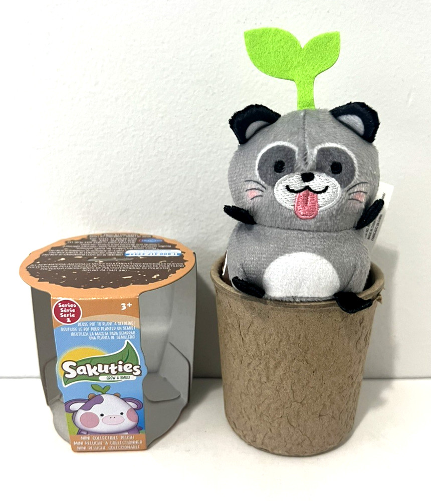 SAKUTIES GROW A SMILE SERIES 1 MINI COLLECTIBLE PLUSH REAGAN RACOON JUST PLAY!!