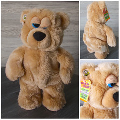 Vtg 2001 Norton Lazy Bear Plush w Tags Interactive 13″ Talking Moving Toy Video