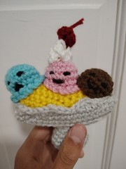 handmade banana split crochet plushie
