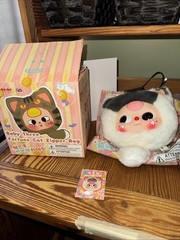 Baby Three Fortune Cat Zipper Bag Plush With movable Eyes – Siamese Cat English