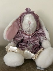Vintage Dakin 12″ Pink & White Long Lop Ear Rabbit Bunny Plush Velvet Dress Tags