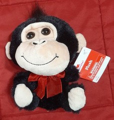 Smiling Black Jungle Monkey 7″ Plush With Red Bow New With Tags