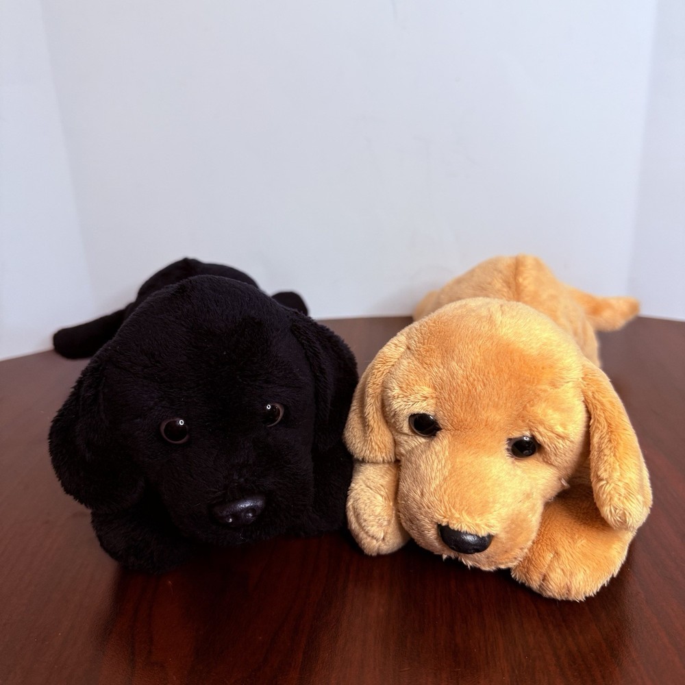 2FAO Schwarz Dog Plush Black Golden Labrador Retriever Puppy Stuffed Floppy Lay