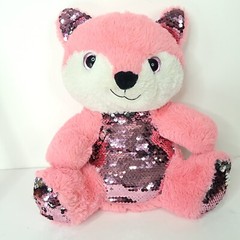 Pink Silver Color Changing Sequins Fox Plush Stuffed Animal Glitter Eyes 12″