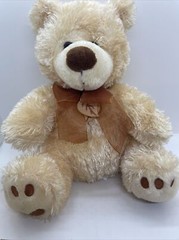 Caltoy Light Brown Teddy Bear 12″ Plush With Brown Sheer Bow With Felt Leaves